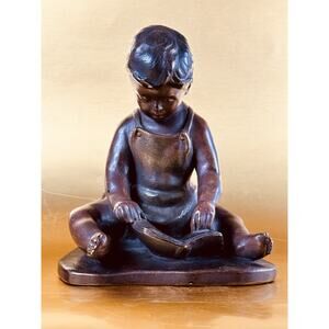 Chicago Library Sculpture John Terken Alva Museum Boy Reading a Book Chalkware